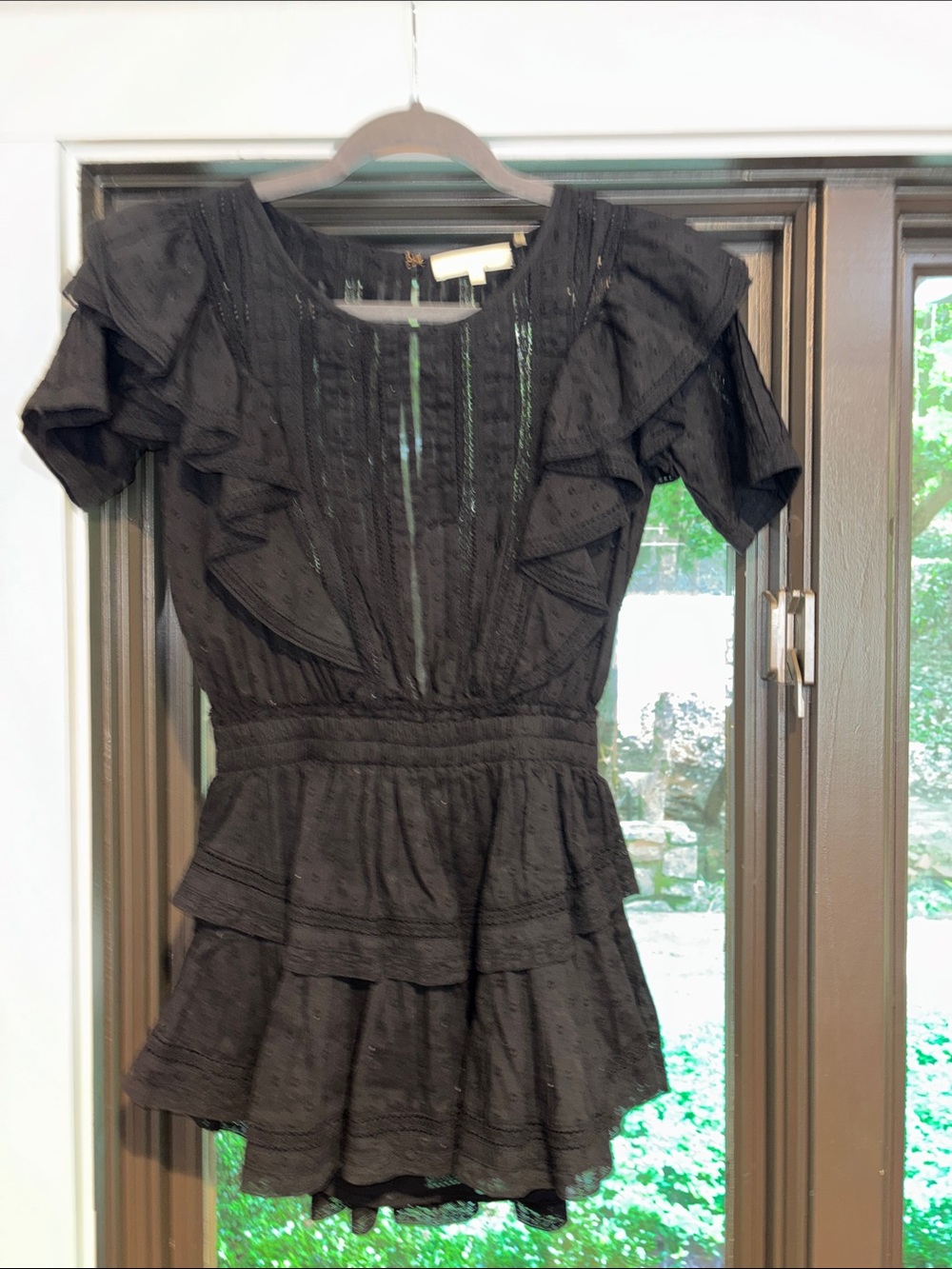 LoveShackFancy Black Ruffle Tiered Short-Sleeve Tunic